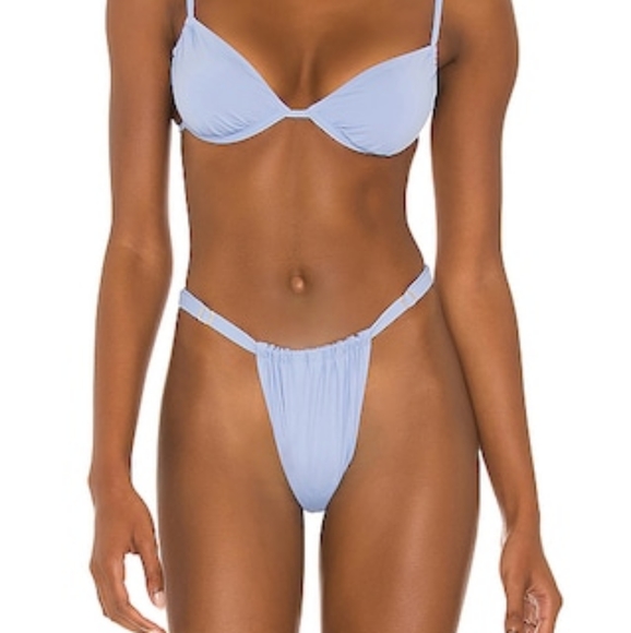 WeWoreWhat Ruched String Bikini Bottoms Powder Blue - Picture 6 of 9
